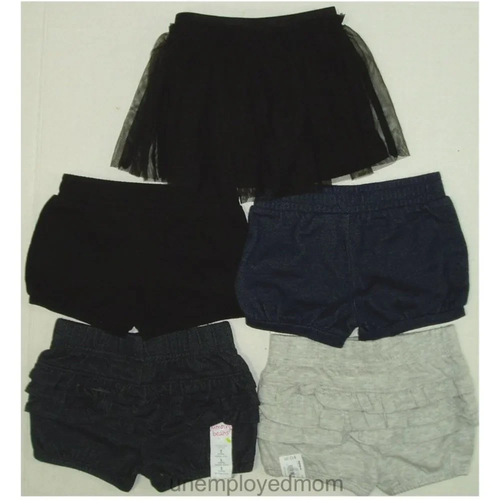 3M Lot Baby Girls 5 pc Skort Shorts Diaper Cover - Picture 8 of 14